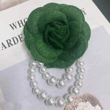 1 pieza Broche vintage chic de tela de camelias con flor de borla de perlas, clip para chales para mujeres, excelente para bailes formales, bodas y fiestas
