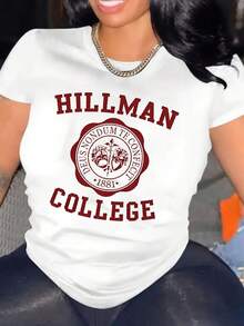 Oversized Women's Casual T-Shirt With Hillman College Print, Perfect For School Spirit And Daily Wear, Fast Delivery - 白色 - 查看 1