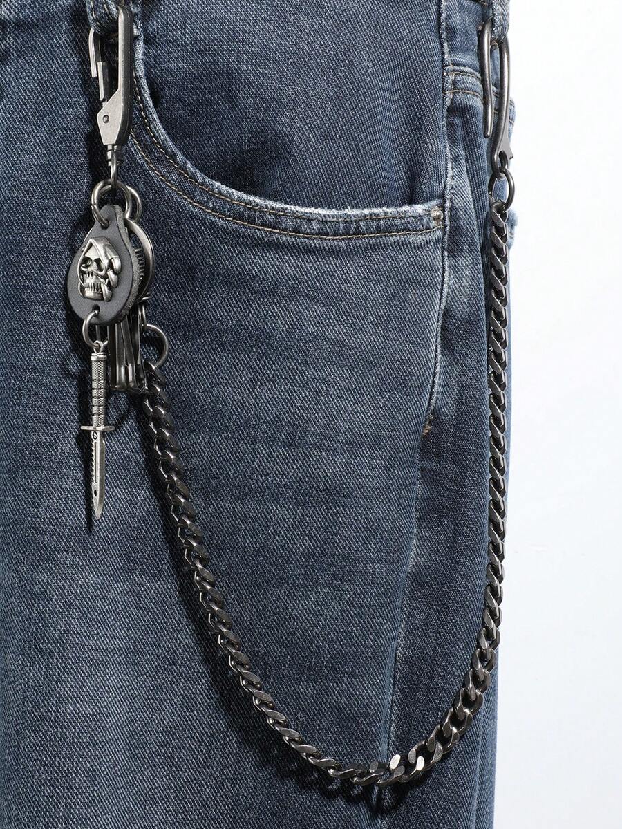 1 件男士时尚银色骷髅春季装饰链，朋克街头嘻哈风格裤链腰饰，适合牛仔裤、工装裤，适合音乐节、街头时尚、日常穿着秋冬配饰万圣节服装，适合青少年、青年、男士、休闲、户外、运动、度假、毕业礼物、生日、日常穿着 - 彩色 - 查看 1