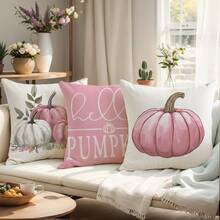 4 pezzi Federe con motivo zucca rosa, decorazione per interni ed esterni, motivo parabolico, federe per cuscini e coperte, federe autunnali stile fattoria, federe per cuscini da camera da letto e divano a tema Ringraziamento e raccolto, stampa su un lato, inserti per cuscini non inclusi - Rosa - Visualizzare 4