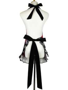 Black Lace Flirty Apron With Pocket, Retro Cooking Aprons Women - Ren đỏ - Xem 6