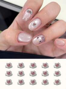 10/20pcs 3D Large And Small Silver Bow Nail Art Decoration Japanese Korean Style Alloy Exquisite Luxury Bowknot Nail Charms Y2K Metal Nail Accessories Shiny White Pink Rhinestone Nail Gems DIY Suitable For Acrylic Press Nails Phone Case Shoes Clothes Bags Nail Supplies