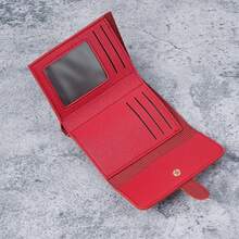 女士时尚小巧折叠纯色零钱包多功能卡位钱包女士钱包迷你钱包钱包零钱包腕包钱包 - 酒紅色 - 查看 3