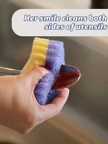 3/6片装爱心笑脸多功能双层温感海绵布。可爱又强力，双面厨房海绵 - 温感感应，不刮伤清洁垫，适用于餐具等。