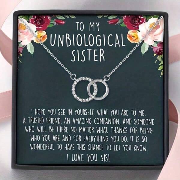 1pc Necklace Gift For My Sister. Best Friends Infinity Double Loop Copper Cubic Zirconia Necklace, Gift Box Packaging