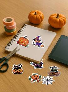 100/200 pièces Autocollants thème citrouille d'Halloween, autocollants de fête imperméables en vinyle, pour cadeaux de fête, décoration d'Halloween, décoration de maison, bouteilles d'eau, ordinateurs portables, tasses