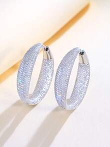 1 par de pendientes de aro grandes y gruesos con circonita cúbica microempotrada estilo Dubai, chapados en oro amarillo, joyería de circonita cúbica para mujeres, adecuada para novias, bodas, compromisos, banquetes, fiestas, damas de honor, regalo para la madre