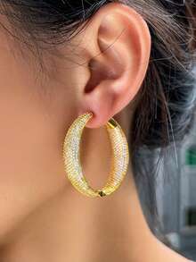 1 par de pendientes de aro grandes y gruesos con circonita cúbica microempotrada estilo Dubai, chapados en oro amarillo, joyería de circonita cúbica para mujeres, adecuada para novias, bodas, compromisos, banquetes, fiestas, damas de honor, regalo para la madre