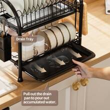 1 件多功能碗碟干燥架，厨房碗碟干燥架，带切菜板架，双层设计，餐具架和用具收纳架，节省空间的厨房收纳和储存