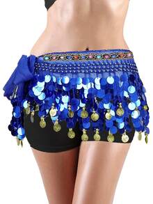 女士肚皮舞臀巾裹裙，带亮片流苏，迷你裙装，适合泰国/阿拉伯舞者