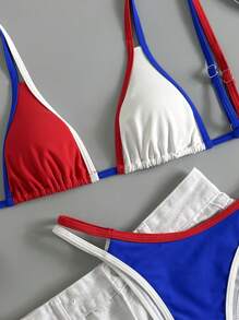 Swimming Suits For WomanSolid Color-Block Sexy Tie-Side Two Pieces Swimsuit For Beach Vacation & Travel, Spring/Summer New Arrival - Multicolor - View 2