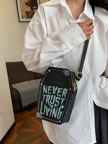 万圣节趣味糖果造型女士单肩包，不对称朋克暗黑风格独特酷炫时尚小众黑色手提包 - 黑色 - 查看 2