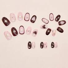 24Pcs Short Square Press On Nails Pink Gradient French Tip Nails With 3D Flower Ripple Design Glue On Nails Glossy Acrylic Nails Summer Full Cover Stick On Nails Women Girls Daily Wear - 鍍鉻金星弓-2 - 查看 9