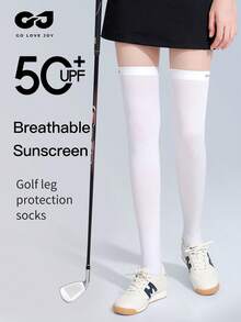 1 双女士夏季冰丝防紫外线及膝袜，高尔夫运动透气防滑大腿袜