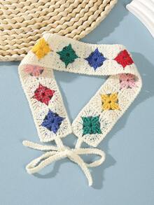 1 件宽针织钩针镂空花朵玫瑰樱桃头带，法式田园温柔甜美氛围休闲头饰，优雅时尚配饰发饰，学校用品，学院，头带秋季配饰 - 彩色 - 查看 5