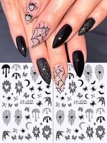 2 pièces Autocollants pour ongles Y2K brillants avec motif de toile d'araignée, design Halloween auto-adhésif avec araignée, cœur et motifs de toile d'araignée, décoration d'art pour ongles mignonne et charmante et accessoires de salon de manucure - Multicolore - Voir 5