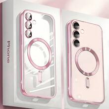 Funda magnética transparente compatible con MagSafe para Galaxy A06 A16 A26 A36 A56 S25 Ultra S24 Ultra S25 FE, con protector de lente de cámara incorporado, revestimiento de lujo de TPU suave y transparente a prueba de golpes, delgada y fina, para iPhone 17 16 15 14 13 12 11 Series, 17 Pro Max, Funda para Apple 17 Pro Max con MagSafe