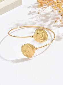 1 件夏季度假风格金属贝壳臂袖，时尚海滩海洋生物可调节手链 - 金色 - 查看 4