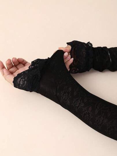 1 Pair Women's Lace & Mesh Cooling Arm Sleeves, Summer Outdoor Ceremonial/School Arm Warmers, Breathable & Fashionable