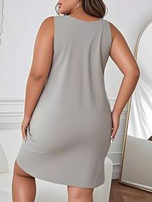 Plus Size Women's Sleep Dress - Comfy Nightgown With Thick Thighs Pretty Eyes Printing, Round Neck - Machine Washable, Casual Sleepwear - Xám - Xem 2