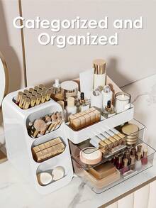 Makeup Organizer With Brush Holder, Lipstick Organizer, Large Bathroom Countertop Organizer, Nail Polish Organizer, Skin Care Storage, Make Up Organizers For Storing Lipsticks, Nail Polishes, Perfumes, White Makeup Organizer Storage Organizer Vanity Organiser Bathroom Organizer Perfume Organizer Jewelry Organiser Hair Accessories Organizer Jewelry Box Organization And Storage For Dorm Room Essentials College Makeup Brush Holder Desk Accessories Nail Supplies Vanity Accessories Travel Essentials Bathroom Accessories Bathroom Decor Room Decor Summer, Valentines Gift - 白色 - 查看 4