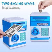 Electronic Piggy Bank Code Lock For Kids Baby Toy, Mini ATM Safe Coin Cash Banks Real Money Saving Box With Password, Auto Money Scroll For Children,Boys Girls Birthday Gift (BLUE) - 藍色 - 查看 2
