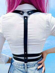 Leather Wide Belt,Punk Fashion Harness Belts, Accessories For Party Dating Leather Harness Belt For Women - Black - View 6