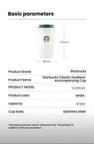 Starbucks White 473ml  Cup Classic Goddess Logo Stainless Steel Hot And Cold Insulation Travel Cup High Value Water Cup Holiday Gift Valentine's Day And Chinese Valentine's Day