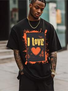 Front Printed With Lovely Pattern Printed Round Collar Short Sleeve T-Shirt Top Comfort Breathable Fabric Leisure Sports Style Men 100% Cotton Street Wear T-Shirt (Choose A Larger Size To Get A Loose Effect)