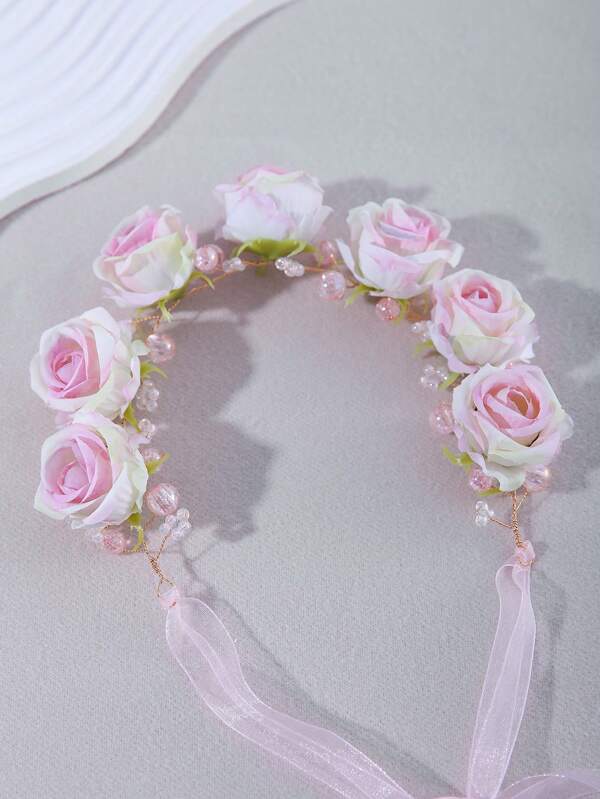 1pc Colorful Faux Pearl Decorated Floral Headband, Suitable For Wedding, Daily Wear, Outings And Other Occasions