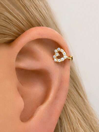 1 Stück 925 Sterling Silber Ohrringe in Herzform, besetzt mit glänzendem kubischem Zirkonia, mit einfachem Herzdesign, geeignet für den täglichen Gebrauch und Zusammenkünfte von Mädchen und Damen (1 Stück, nicht 1 Paar)