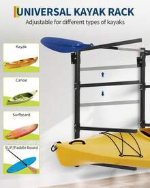 4 Kayak Storage Rack, 400 Lbs Heavy Duty Adjustable Kayak Wall Mount Rack For Garage And Outdoor Storage, Metal Stand Perfect For Canoe Paddle Board Surfboard - 黑色 - 查看 3