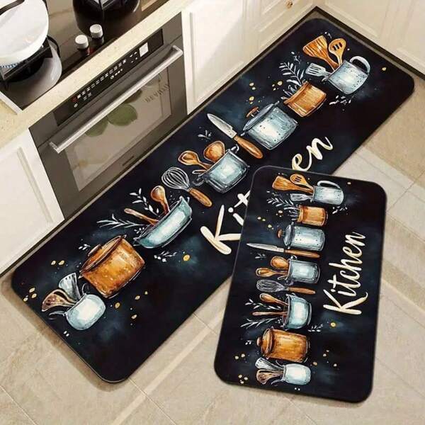 1pc Kitchen Mat Runner - Non-Slip Machine Washable 100% Polyester Mat With Kitchen Utensil & Herb Design, Holiday-Themed Floor Mat For Kitchen Bathroom Bedroom Doorway, Gift For Friends, Kitchen Runner Mat Non Slip, Home Decor, Elegant Script, Easy Maintenance, Interior Decorators, Best For Christmas, Perfect For Thanksgiving
