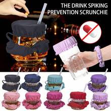 6pcs/3pcs Reusable Alcohol Drink Cup Lids With Straw Hole, Includes Scrunchie Rings, Suitable For Bars, Clubs, Parties, Prevents Foreign Objects, Nylon Cup Lid Scrunchie Set With Drinking Hole - Scrunchie Club Beverage Cup Covers - Multicolor - View 1