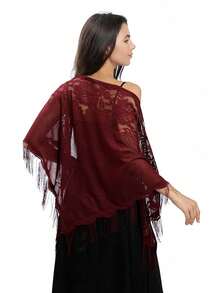 1 pieza Nuevo chal de encaje con flecos para mujer, pañuelo triangular de unicolor, ligero y transpirable, accesorio para vestido para boda, fiesta y dama de honor - Blanco - Ver 5