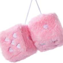 Heart Embroidered Baby Pink Fuzzy Plush Dice - 3-Inch Decorative Car Mirror Hanging Ornaments, Soft Foam, Easy Install, Great Gift Idea - D - 查看 5