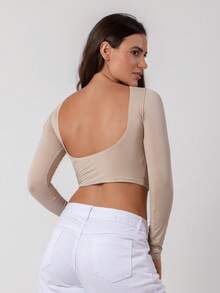 Cropped Costa Nua Manga Longa RCL MODAS - Bege - Visão 3