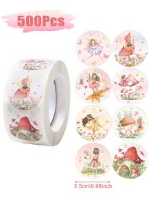 500pcs/Roll Pink Flower Fairy Pattern Round Stickers, Candy Gift Bag Sealing Stickers, Princess Birthday Party Decoration Tags Paper Label Stickers, DIY Diary Sticker Label, Flower Fairy Theme Happy 1st Birthday Babe Shower Wedding Summer Spring Holiday Party Decoration Supplies, Pink Flower Fairy Birthday Party Gift Packaging Sticker Decorations, Flower Fairy Party Decor, Flower Fairy Party Favors Decor Supplies, Pink Flower Fairy Decorations