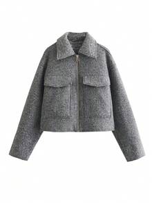 2025 Autumn/Winter Fashion Street Style Lapel Long Sleeve Double Pocket Zipper Women Jacket