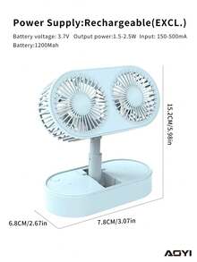 AOYI 1 pieza Mini ventilador de escritorio con doble cabezal, recargable por USB, con función extensible y de 3 velocidades ajustables, incluye cable de carga - Multicolor - Ver 8