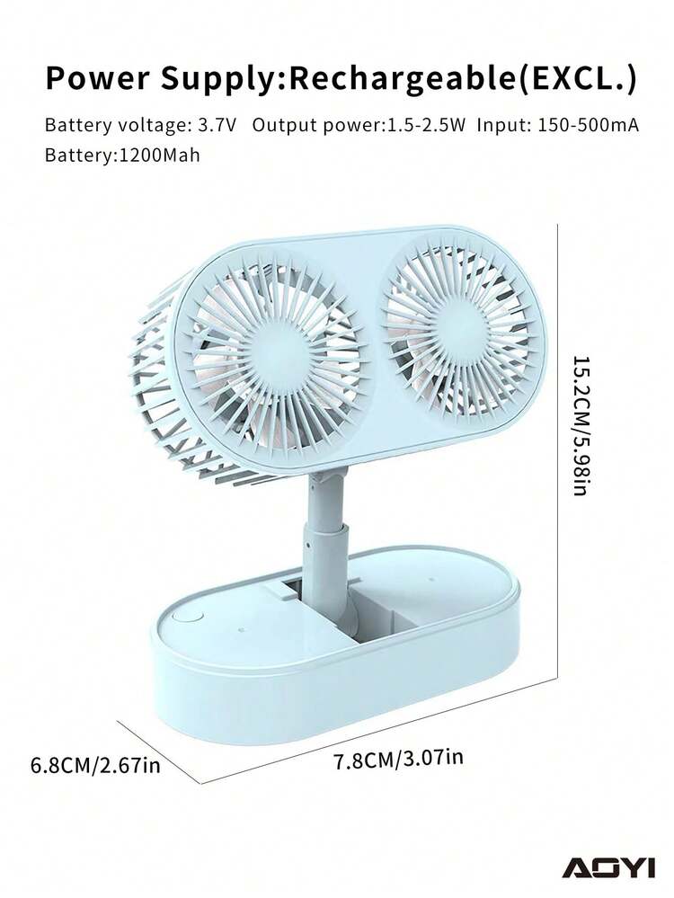 AOYI 1 pieza Mini ventilador de escritorio con doble cabezal, recargable por USB, con función extensible y de 3 velocidades ajustables, incluye cable de carga - Multicolor - Añade 8