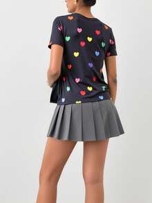2025 nuevo popular abrigo de manga corta de cuello redondo de color love Point casual - Negro - Ver 2