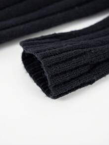 1pc Teen Boys' Simple Solid Color Comfortable Casual Outdoor Half-Placket Ribbed Knit Sweater, Thick For Autumn/Winter - Black - View 5