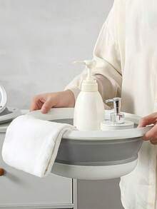 1/3PCS 折叠洗衣桶，节省空间的水槽盆，耐用塑料，便携式折叠洗脸盆，适合家庭、宿舍和露营 - 现代椭圆形设计，易于存放和清洁，便携式洗衣盆，节日礼物，返校用品。 - 灰色 - 查看 7