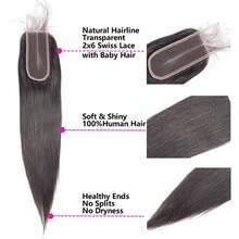Extensiones de cabello humano liso con cierre de encaje 2x6, 24 x 24 pulgadas, 100 % cabello humano, densidad 180. - Natural Black - Ver 7