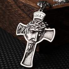 1 pieza Collar con colgante de cruz de Jesús de moda INRE, collar con colgante cristiano de acero inoxidable 316L adecuado para uso diario de hombres y mujeres, regalo para Pascua, Ramadán, estilo callejero