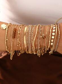 11/7pcs Fashionable, Elegant, Delicate, Retro Multilayer Stacking Bracelet Set With Pearl Beads, Faux Gems, Geometric Shapes, Waxed Cord, Snake Chain, Braided Chain, Box Chain, Smooth Links, Minimalist Style, Suitable For Holidays, Parties, Dates, Gifts, Daily Wear