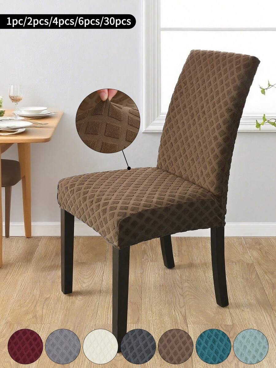 1pc/2pcs/4pcs/6pcs/30pcs Brown Jacquard Diamond Chair Cover, Dustproof And Stain-Proof, Classic And Simple Chair Cover, Suitable For Chairs In Living Room, Bedroom, Kitchen, Etc. - Multicolor - View 1