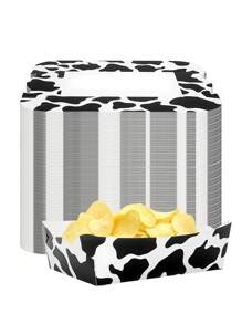 10pcs/20pcs/50pcs Cow Print Paper Food Trays Cow Plates Cow Print Snack Bowls Party Supplies Serving Tray Nacho Trays Food Boats Fresh Fries Boxes White And Black Paper Tray Cow Party Favors For Farm Them Birthday Babe Shower Decorations