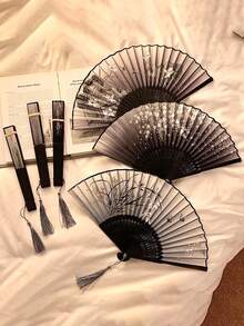 1 Peça Leque Dobrável Retrô, Leque de Mão de Bambu com Borla, Leque de Bambu, Leque Pintado, Leque de Mão Dobrável, Leque de Mão para Casamento, Leque Decorativo, Leque Dobrável Estilo Antigo, Leque Dobrável Estilo Chinês Moderno, Leque Dobrável Chinês Clássico e Elegante com Flor, Leque de Pintura a Tinta, Leque Dobrável para Casamento, Leque de Bambu Portátil, Leque Dobrável de Verão para Fotografia